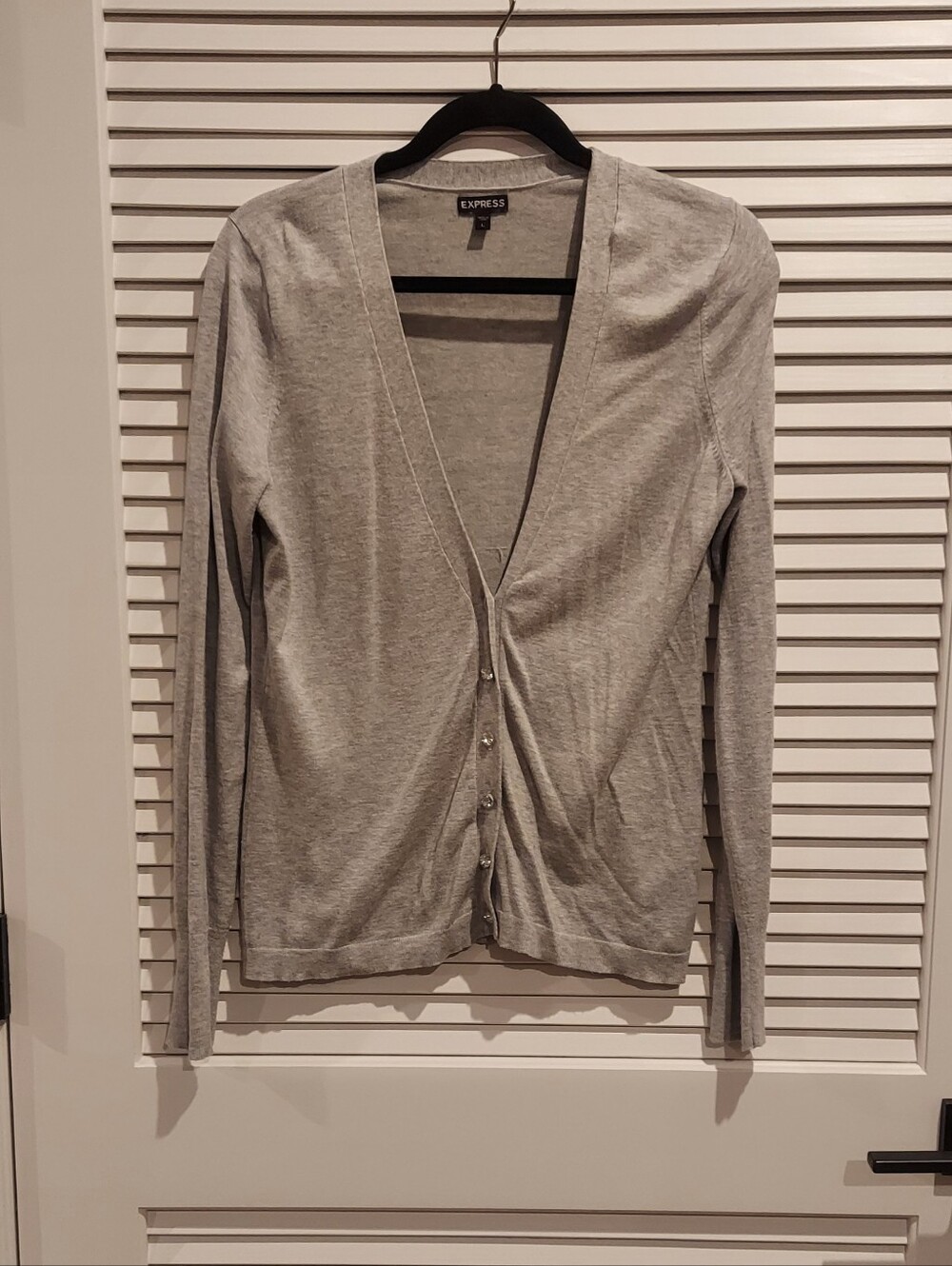 Express Light Gray V-Neck Button Front Cardigan